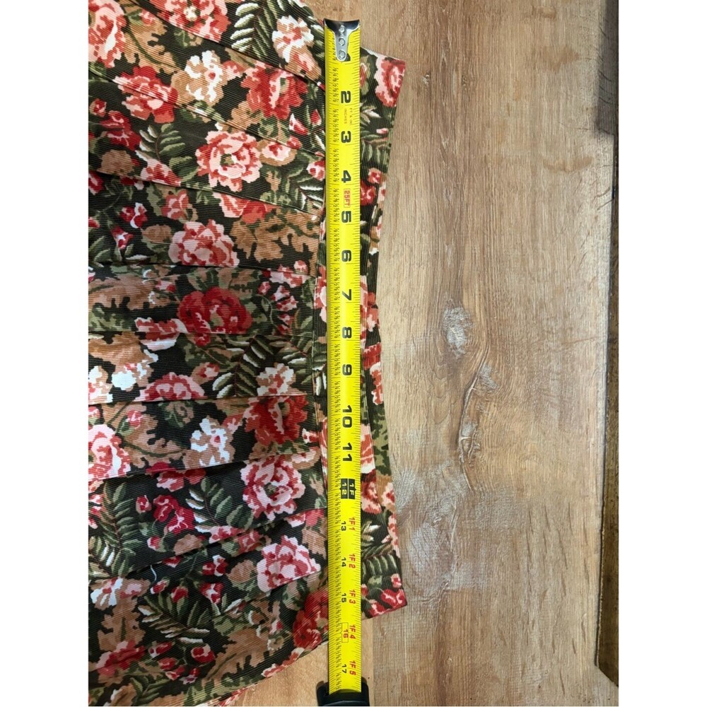 Vintage Talbots Corduroy Floral Midi Skirt in Olive with Pink Roses - Picture 6 of 7